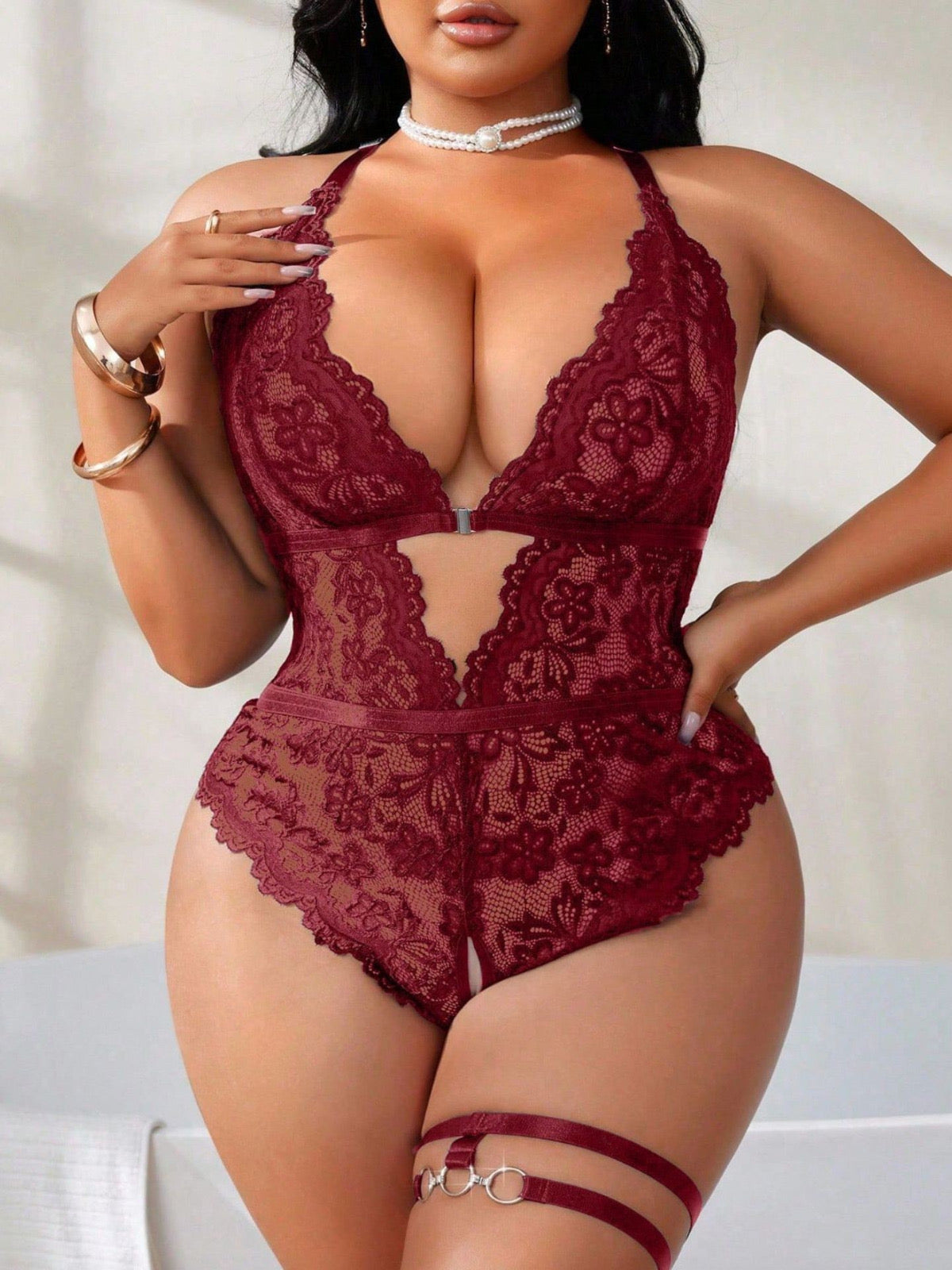 Oceaniczna Koronka – Seksowne Body Plus Size w Kolorze Granatowym Czarnym Bordowym