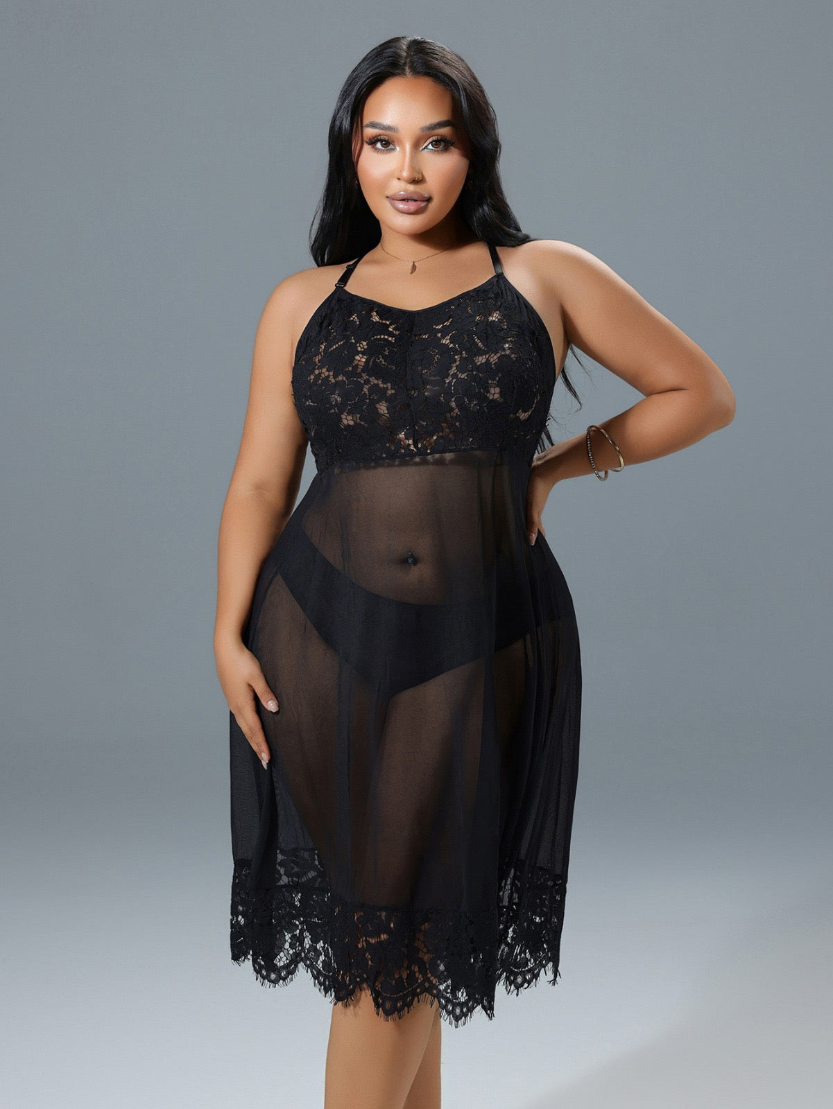 Bordowa i Czarna Koronkowa Koszula Nocna Plus Size – Zmysłowa Elegancja i Komfort