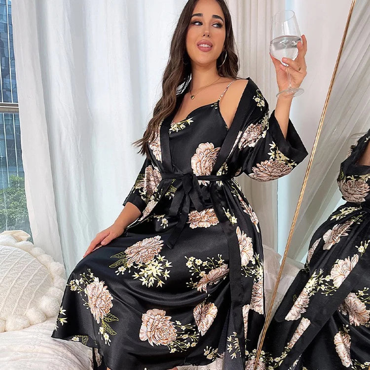 Komplet Koszula Nocna + Szlafrok Plus Size