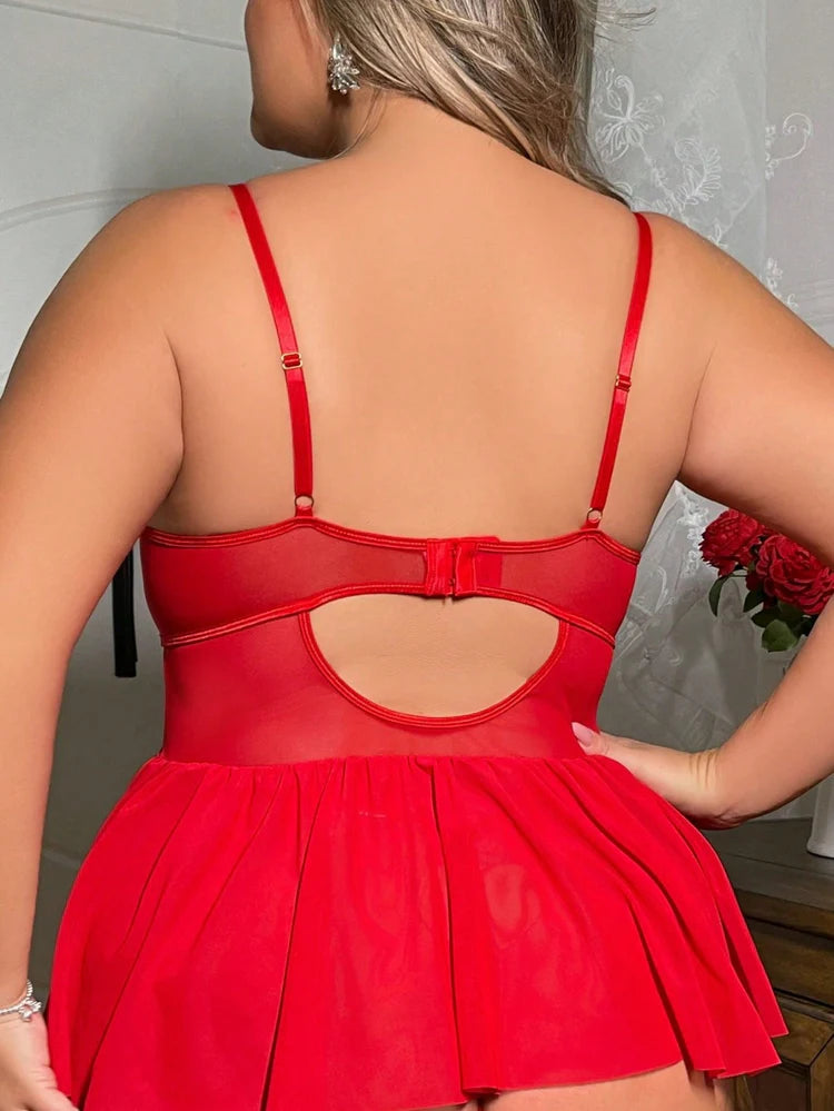 Koronkowa Sukienka Bieliźniana Plus Size w Kolorze Czerwonym i Czarnym