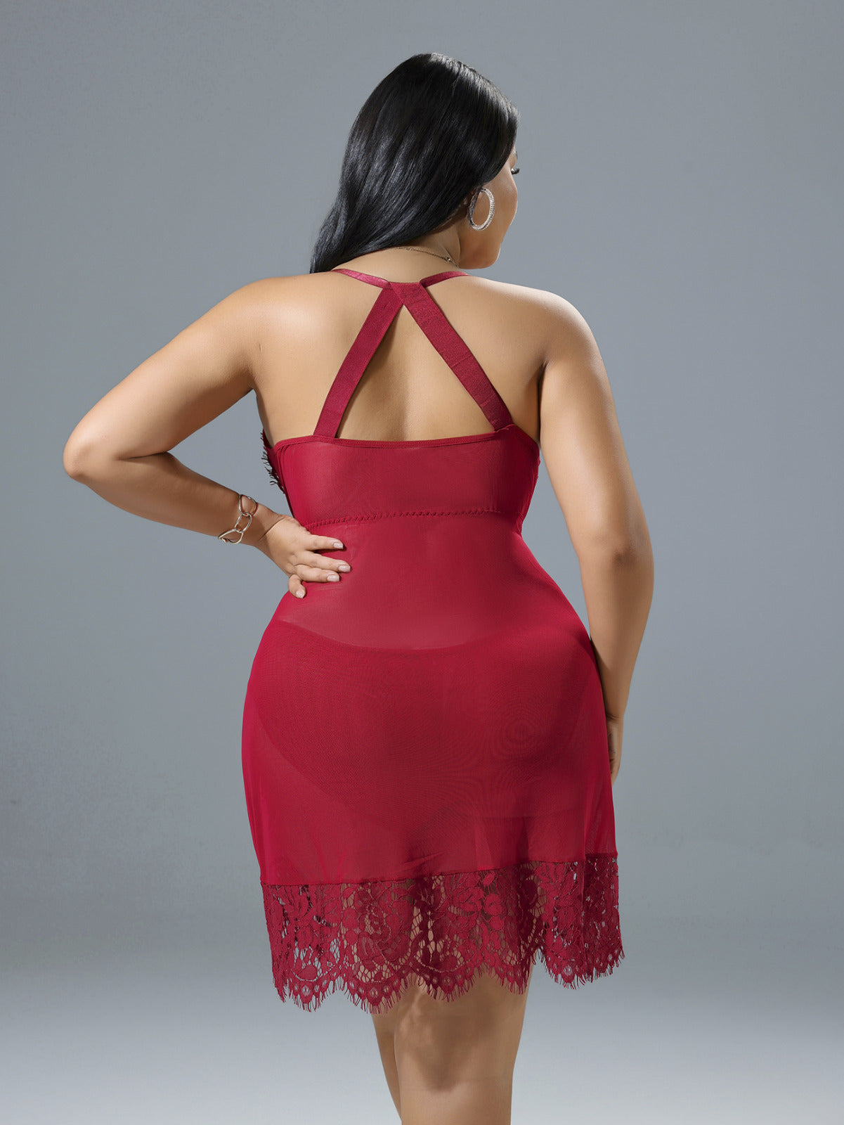 Bordowa i Czarna Koronkowa Koszula Nocna Plus Size – Zmysłowa Elegancja i Komfort